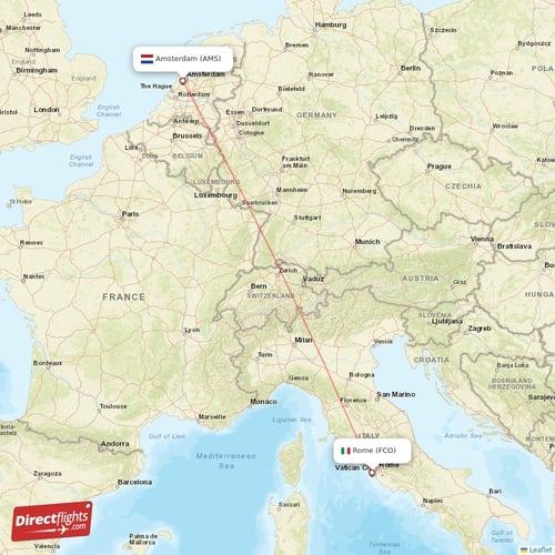 Amsterdam - Rome direct flight map