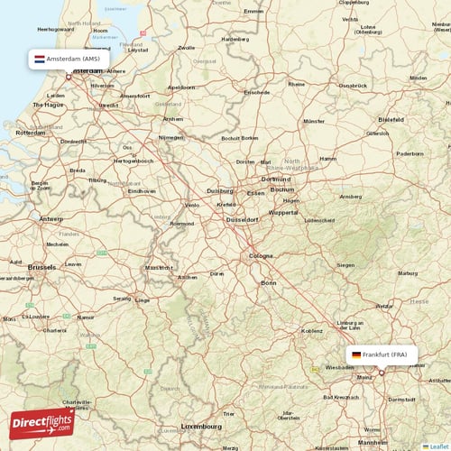 Amsterdam - Frankfurt direct flight map