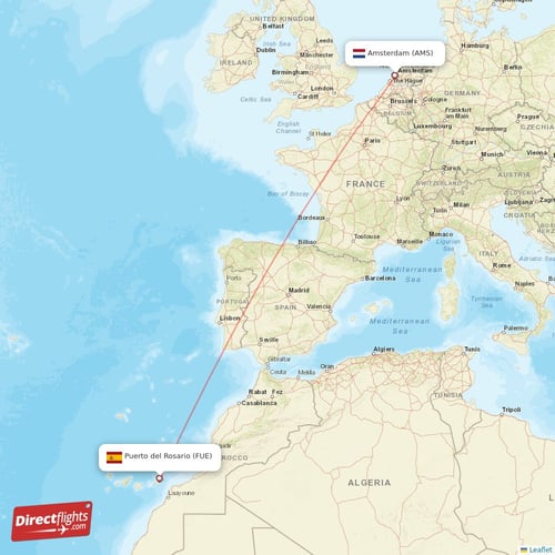 Amsterdam - Puerto del Rosario direct flight map