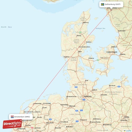 Amsterdam - Gothenburg direct flight map