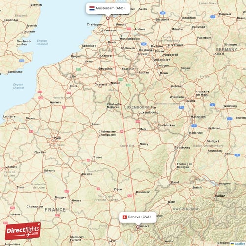 Amsterdam - Geneva direct flight map