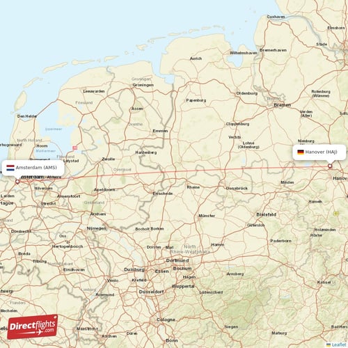 Amsterdam - Hanover direct flight map
