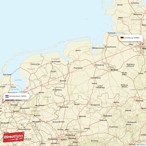 Amsterdam - Hamburg direct flight map