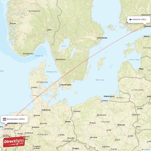 Amsterdam - Helsinki direct flight map
