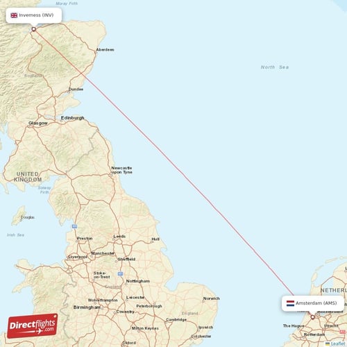 Amsterdam - Inverness direct flight map