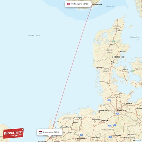 Amsterdam - Kristiansand direct flight map