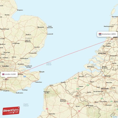 Amsterdam - London direct flight map