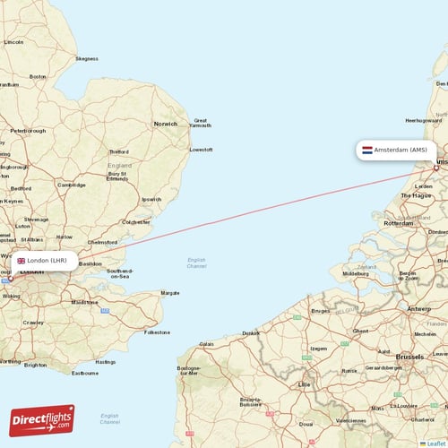 Amsterdam - London direct flight map