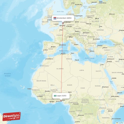 Amsterdam - Lagos direct flight map