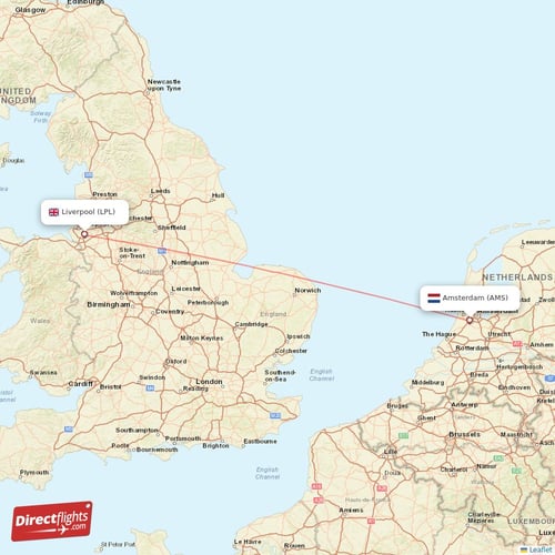 Amsterdam - Liverpool direct flight map