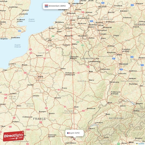Amsterdam - Lyon direct flight map