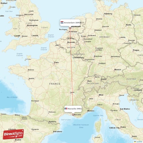 Amsterdam - Marseille direct flight map