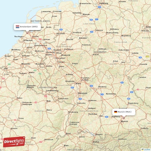Amsterdam - Munich direct flight map