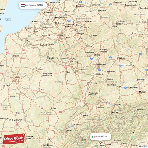 Amsterdam - Milan direct flight map