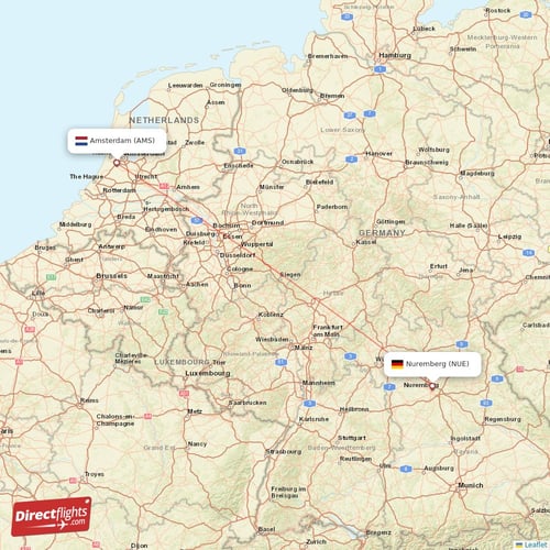 Amsterdam - Nuremberg direct flight map