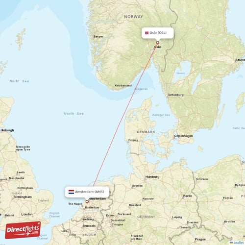 Amsterdam - Oslo direct flight map