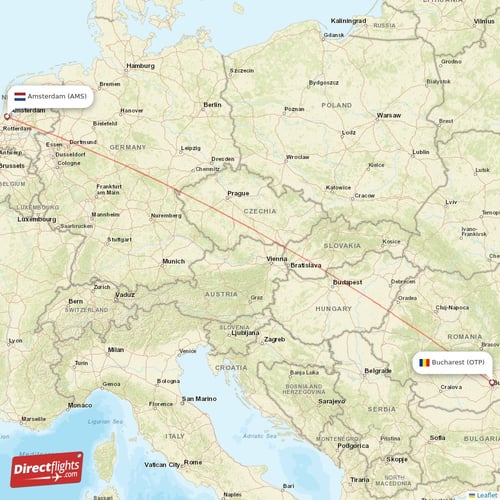Amsterdam - Bucharest direct flight map
