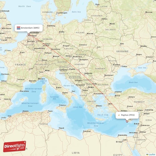 Amsterdam - Paphos direct flight map