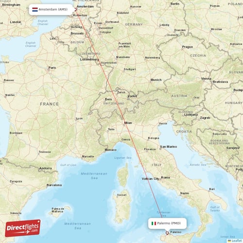 Amsterdam - Palermo direct flight map