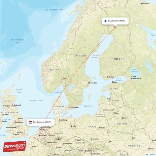 Amsterdam - Rovaniemi direct flight map