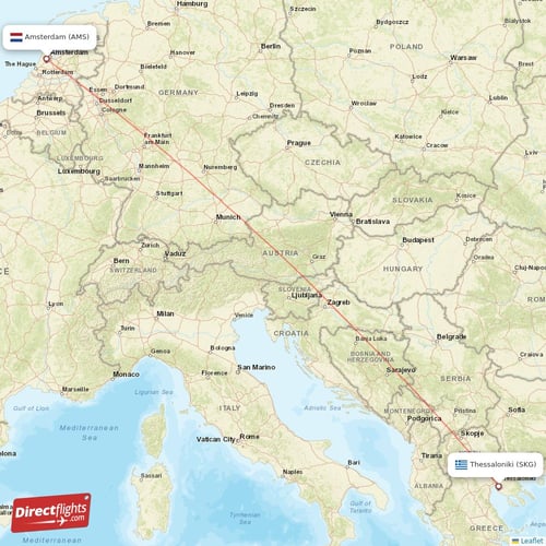 Amsterdam - Thessaloniki direct flight map