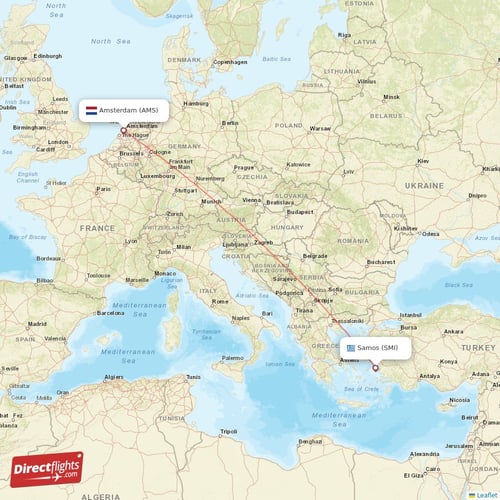 Amsterdam - Samos direct flight map