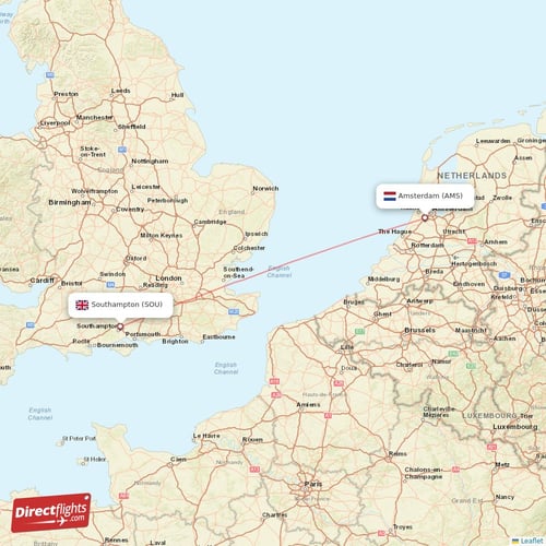 Amsterdam - Southampton direct flight map