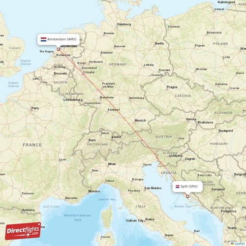 Amsterdam - Split direct flight map