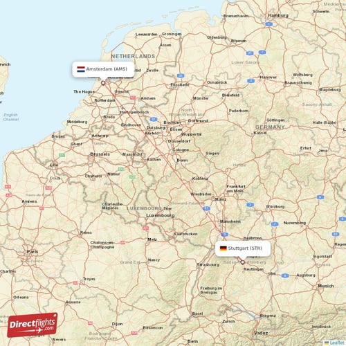 Amsterdam - Stuttgart direct flight map