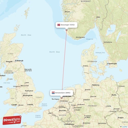 Amsterdam - Stavanger direct flight map