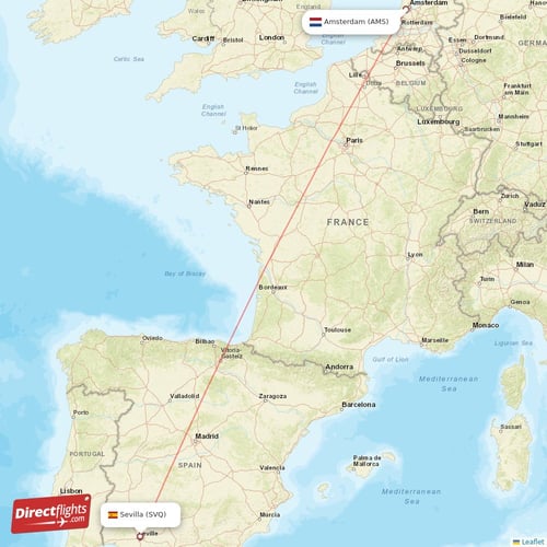 Amsterdam - Sevilla direct flight map
