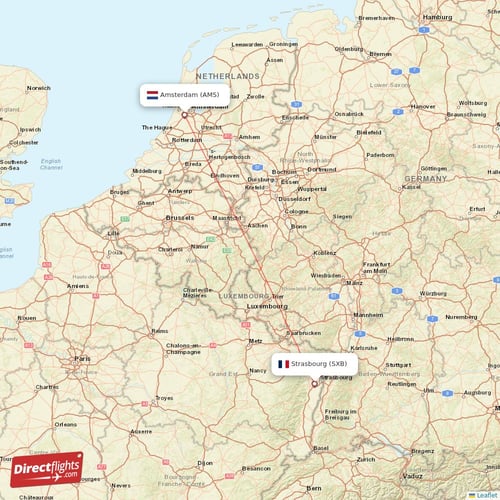 Amsterdam - Strasbourg direct flight map