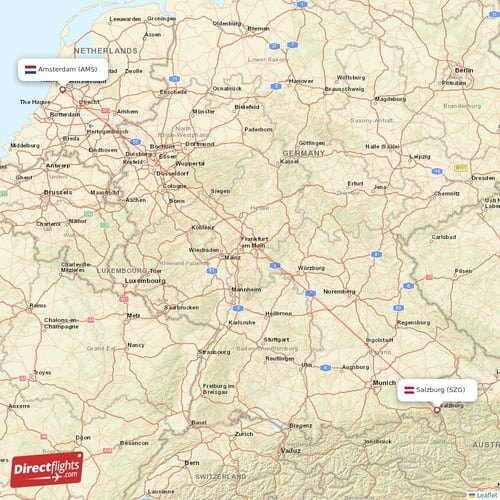 Amsterdam - Salzburg direct flight map