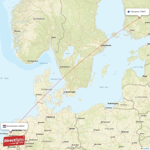 Amsterdam - Tampere direct flight map