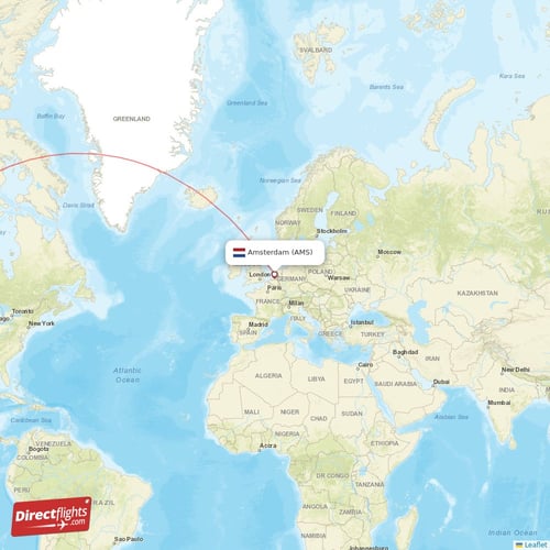 Amsterdam - Vancouver direct flight map