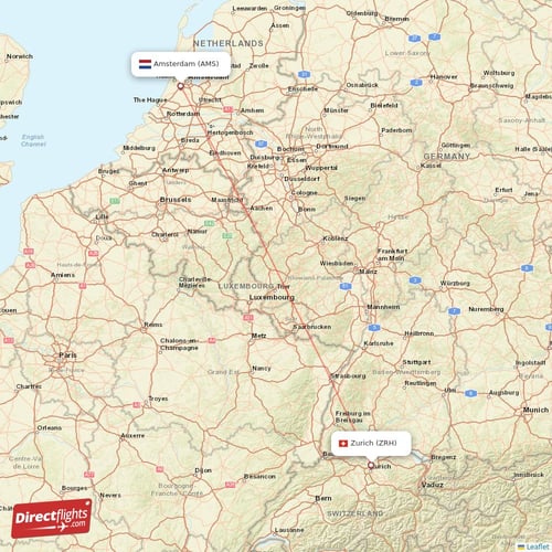 Amsterdam - Zurich direct flight map