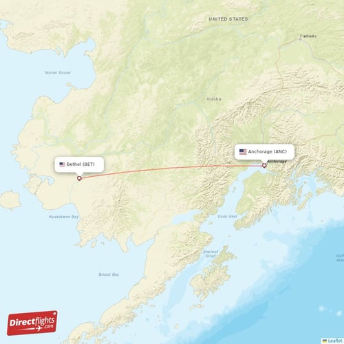 Anchorage - Bethel direct flight map