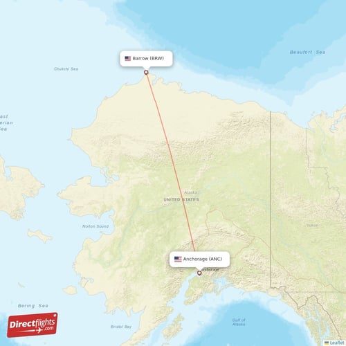 Anchorage - Utqiagvik Barrow direct flight map