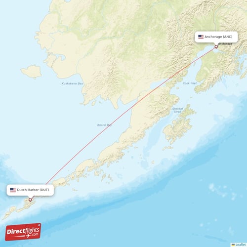 Anchorage - Dutch Harbor direct flight map