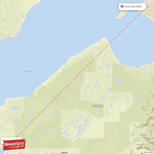 Anchorage - Kenai direct flight map