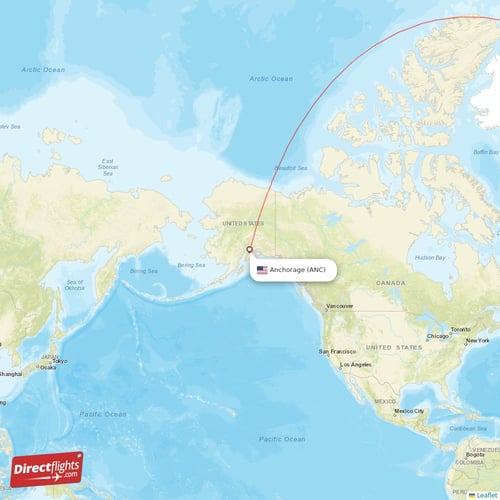 Anchorage - Frankfurt direct flight map