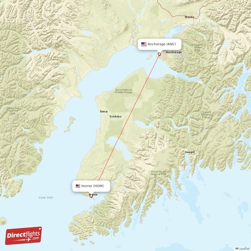 Anchorage - Homer direct flight map
