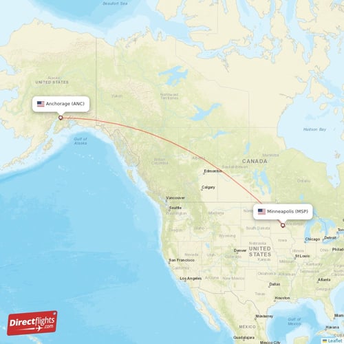 Anchorage - Minneapolis direct flight map