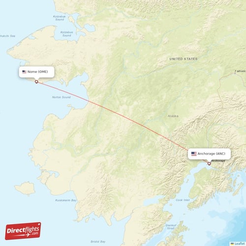 Anchorage - Nome direct flight map