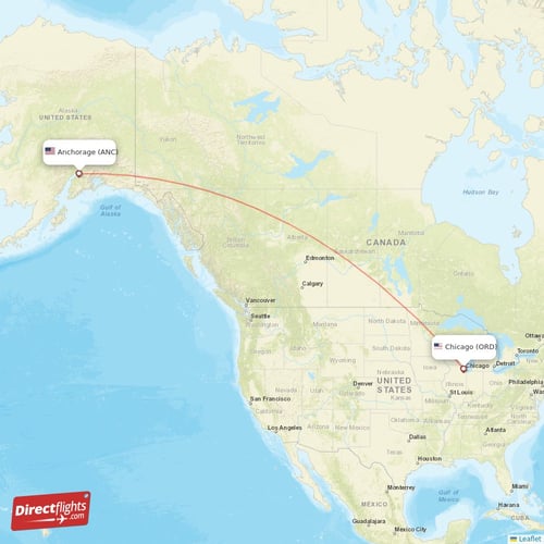 Anchorage - Chicago direct flight map