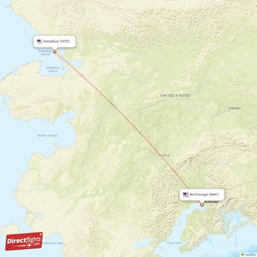 Anchorage - Kotzebue direct flight map