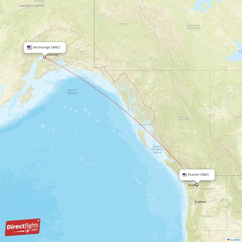 Anchorage - Everett direct flight map