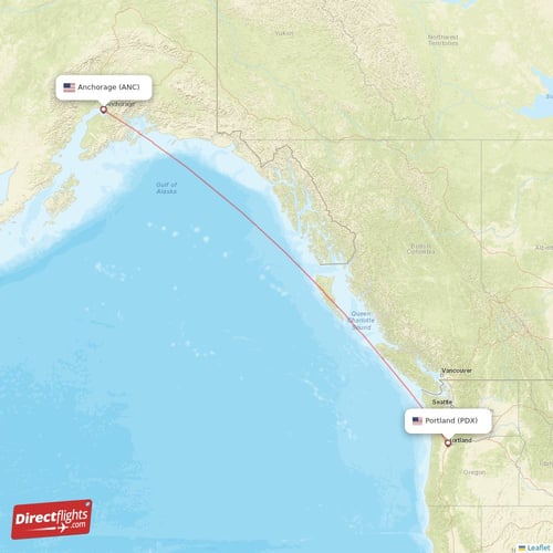 Anchorage - Portland direct flight map