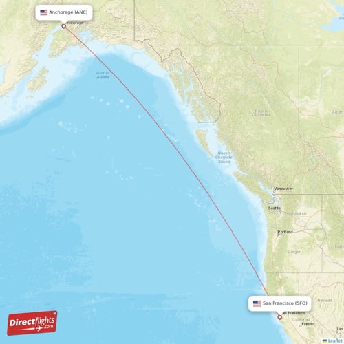 Anchorage - San Francisco direct flight map