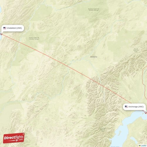 Anchorage - Unalakleet direct flight map